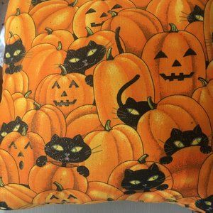 Pumpkin and Black Cat Print Pillow